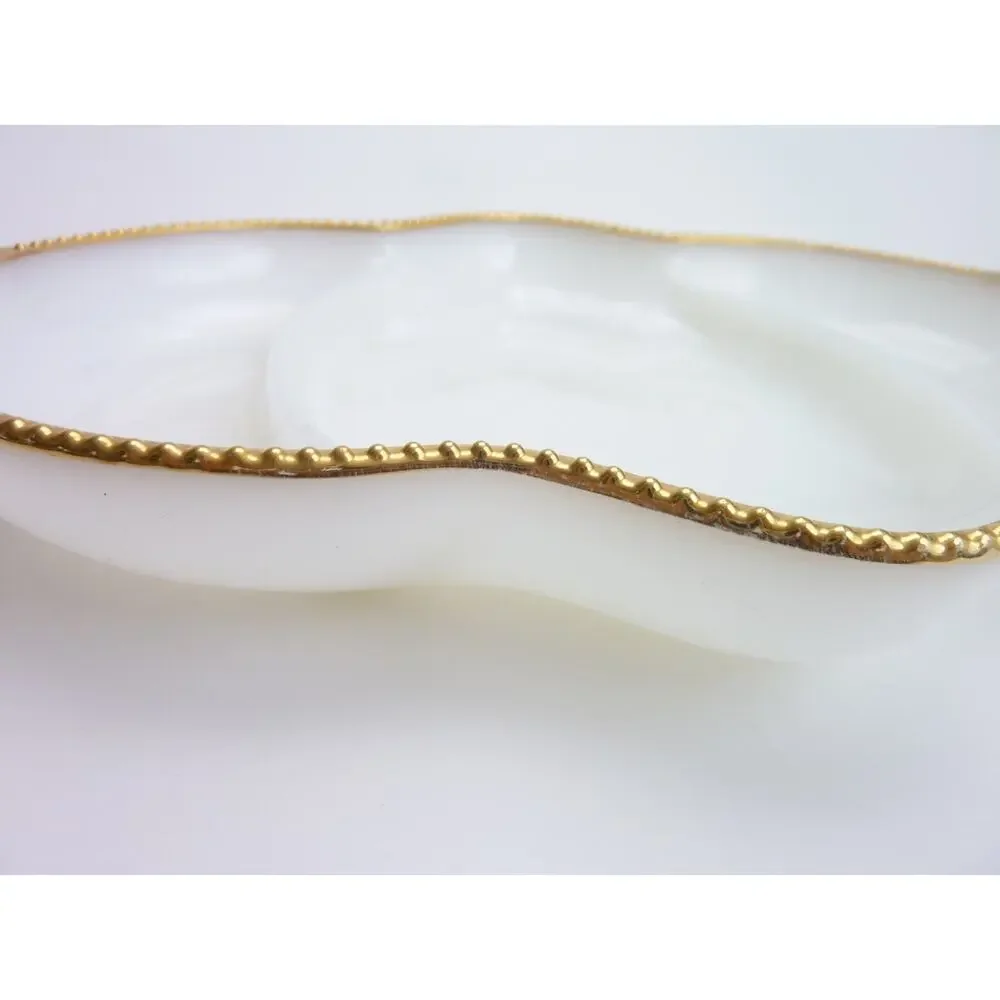 Fire King Vintage Milk Glass Divided Serving Dish Gold Trim White 11x7.5